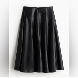 H&M Black Faux Leather A Line Flared Midi Skirt
